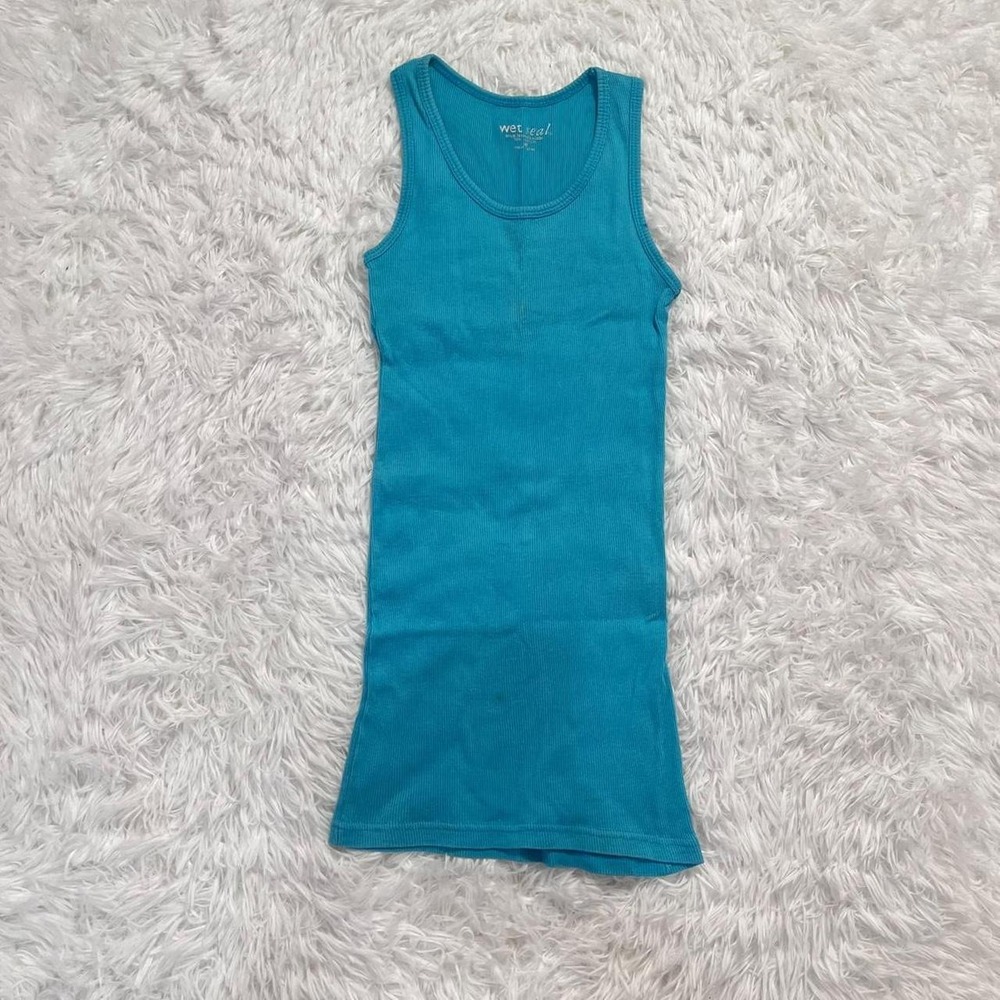🍟y2k teal ribbed cotton tank top xs